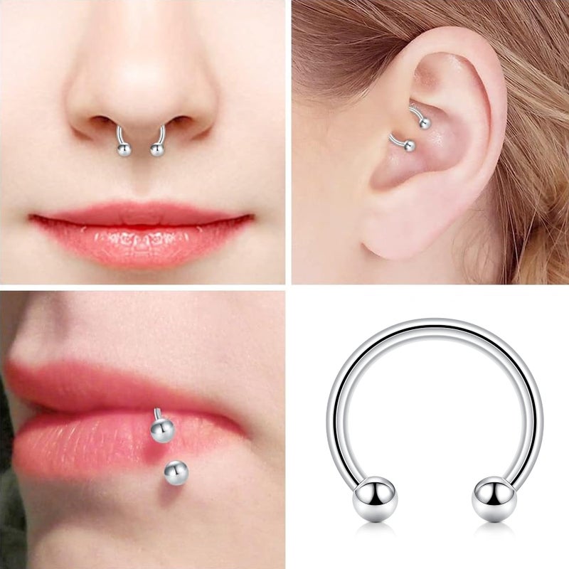 D.Bella 18G Surgical Steel Nose Septum Horseshoe Hoop Eyebrow Lip Navel Belly Nipple Piercing Ring 10mm Helix Tragus Daith Rook Earrings w Replacement Spikes - Image 3